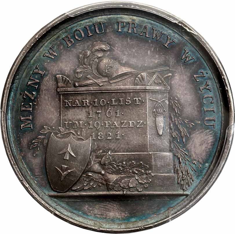Królestwo Polskie, Aleksander l. Medal 1821, na cześć generała Stanisława Mokronoskiego, PCGS MS62